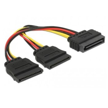 Захранващ кабел DeLock 60105, SATA 15pin(ж) към 2x SATA HDD(м), 0.15m | JAR Computers DeLock SATA 15 pin - 2 x SATA HDD 60105