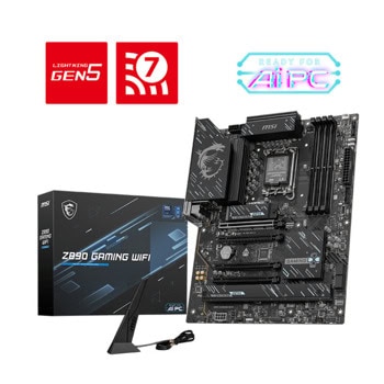 Дънна платка MSI Z890 GAMING WIFI, Z890, LGA1851, DDR5, PCI-E 5.0 (DP&HDMI), 4x SATA 6Gb/s, 3x M.2 slots, 1x Thunderbolt 4, Wi-Fi 7, Bluetooth v5.4, 2.5GbE LAN, ATX | JAR Computers MSI Z890 GAMING WIFI
