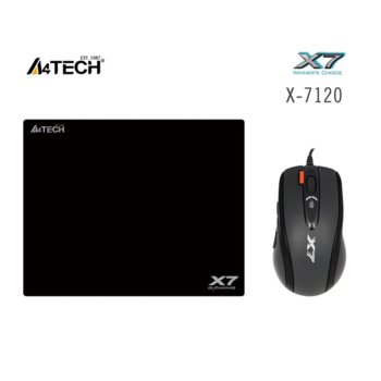 Мишка A4tech X710BK Oscar, в пакет с пад X7-200MP оптична 2000 dpi, 7 бутона, USB, черна image