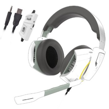 Слушалки Gamdias HEPHAESTUS E1, микрофон, 3.5mm/USB, гейминг, подсветка, бели | JAR Computers Слушалки Gamdias HEPHAESTUS E1