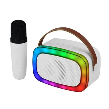Комплект караоке колона и микрофон Kisonli G21, 1.0, 5W, Bluetooth, USB, Jack 3.5mm, бял, слот за SD карта, до 6 часа време на работа, RGB подсветка | JAR Computers Kisonli G21 White 22268