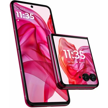Смартфон Motorola Razr 50 Ultra (розов), поддържа 2 SIM карти, 6.9" (17.52cm) Foldable LTPO AMOLED 165Hz дисплей, осемядрен Snapdragon 8s Gen 3 3.0GHz, 12GB LPDDR5X, 512GB Flash памет, 50 + 50 & 32 Mpix камери, Android | JAR Computers Motorola Razr 50 Ultra Hot Pink 12/512GB PB1T0101P