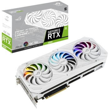 Видео карта Nvidia GeForce RTX 3080, 10GB, Asus ROG Strix V2 OC White, PCI-E 4.0, GDDR6X, 320-bit, DisplayPort, HDMI, LHR | JAR Computers ASUS ROG Strix GeForce RTX 3080 V2 OC white LHR
