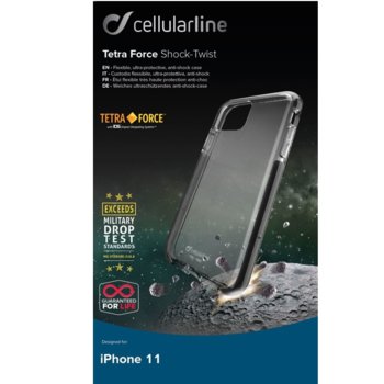Калъф за Apple iPhone 11, Cellular Line Tetra, удароустойчив, прозрачен image