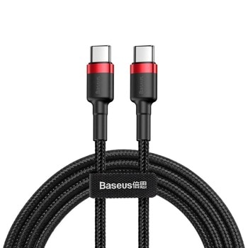 Кабел Baseus Cafule USB-C to USB-C Cable (CATKLF-G91), от USB C(м) към USB C(м), 1m, 60W, черен | JAR Computers Baseus Cafule USB-C to USB-C Cable CATKLF-G91