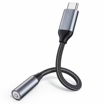 Преходник DeTech, от USB-C(м) към Jack 3.5mm(ж), сив | JAR Computers Преходник DeTech USB-C to Jack 3.5mm 17833