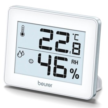 Цифров термо-хигрометър Beurer HM16, измерва температура и влажност, индикация за качеството на температурата и влажността в помещението, бял image
