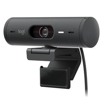 Уеб камера Logitech Brio 500 Graphite (960-001422), микрофон, FHD@30fps, HDR, 4x Digital zoom, Auto Focus, USB-C, сива image