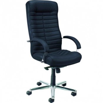 Директорски стол Orion Steel, кожа, фиксирани, метални подлакътници, алуминиева основа, газов амортисьор, мюлеещ механизъм, черен | JAR Computers Директорски Стол ORION STEEL кожа черен