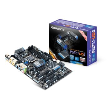 Дънна платка Gigabyte P67A-UD5, P67, LGA1155, DDR3 @ 2133MHz, 2xPCI-E(CF/SLi), Dolby SB7.1, Lan1000, SATA RAID 0,1,5,10, 2xSATA 6Gb/s, 8xUSB3.0, 3x1394, ATX | JAR Computers Gigabyte P67A-UD5