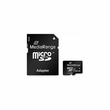 Карта памет 256GB microSDXC с адаптер, MediaRange MR946, Class 10 UHS-I, скорост на четене до 80MB/s, скорост на запис до 10MB/s | JAR Computers 256GB microSDXC MediaRange MR946