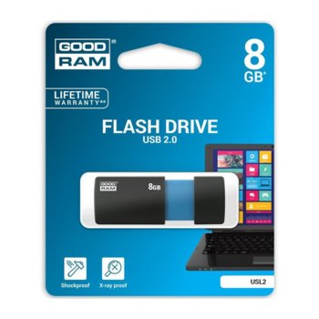 Памет 8GB USB Flash Drive, Goodram USL2, USB 2.0, черно/синя | JAR Computers Goodram 8GB USL2 USB 2.0 USL2-0080K0R11