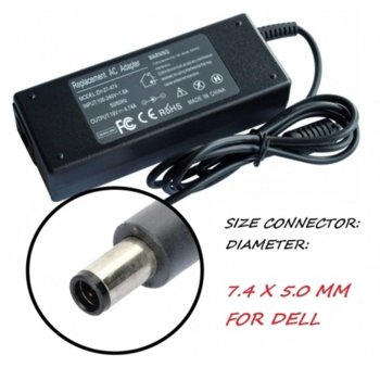 Захранване (заместител) за лаптопи Dell, 19.5V, 3.34A, 65W, 7.4мм х 5.0мм изходящ конектор | JAR Computers Зарядно за лаптоп 220V-65W/19.5V. За DELL.