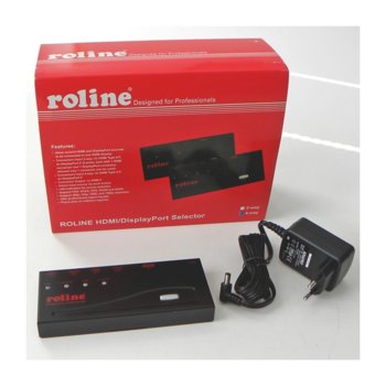 Roline HDMI/DP Video суич, 2x HDMI + 2x DisplayPort входa към 1x HDMI изход | JAR Computers Roline HDMI/DP Video Switch 14.01.3574