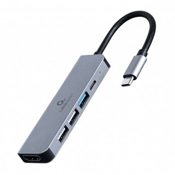 Докинг станция Gembird A-CM-COMBO5-03, от USB-C към 1x USB-C, 3x USB-A, 1x HDMI, сива | JAR Computers Докинг станция Gembird A-CM-COMBO5-03