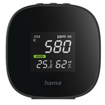 Термохигрометър HAMA Safe (186434), LED дисплей, влагомер, аларма за превишени нива на CO2, температура, черен | JAR Computers Термохигрометър HAMA Safe 186434
