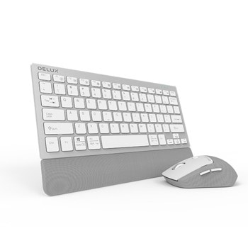 Комплект клавиатура и мишка Delux K3300G+M520GX, безжични, Bluetooth, 12 мултимедийна клавиша, мишка (2400 dpi), USB, сребристи image