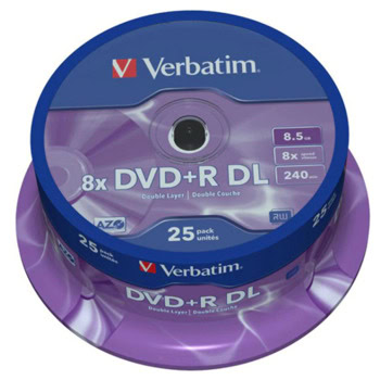 Оптичен носител DVD+R, 8.5Gb, Verbatim 0029, 8x, 25бр. | JAR Computers Verbatim DVD+R D.L. PRINT 25 бр 0029