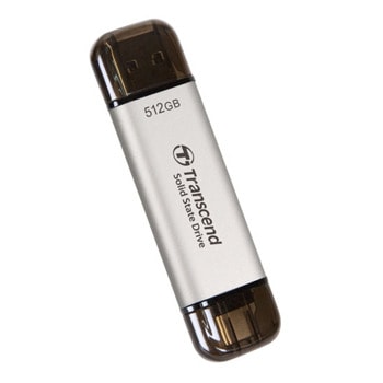 Памет SSD 512GB Transcend ESD310 (TS512GESD310S), USB Type-C + USB Type-A, скорост на четене до 1050MB/s, скорост на запис до 950MB/s | JAR Computers Transcend ESD310 512GB Silver TS512GESD310S