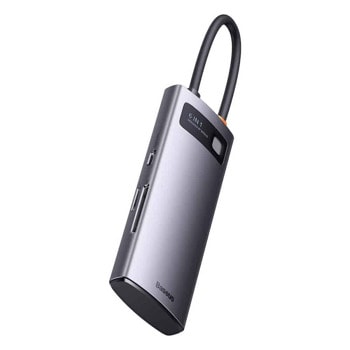 USB Хъб Baseus USB-C Metal Gleam Starjoy Series 6-in-1 Hub (WKWG030213), 6 порта, от USB Type-C към 3x USB 3.0 Type-A/1x USB 3.0 Type-C, MicroSD/SD слот, тъмносив | JAR Computers Baseus USB-C Metal Gleam Starjoy Series 6-in-1 Hub