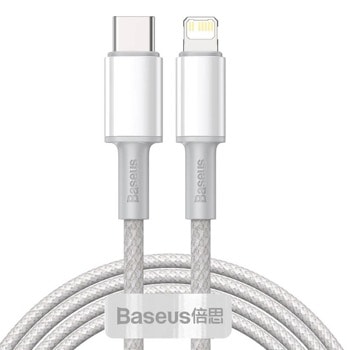 Кабел Baseus High Density Braided USB-C to Lightning Cable PD 20W (CATLGD-A02), от USB-C(м) към Lightning(м), 2m, бял image