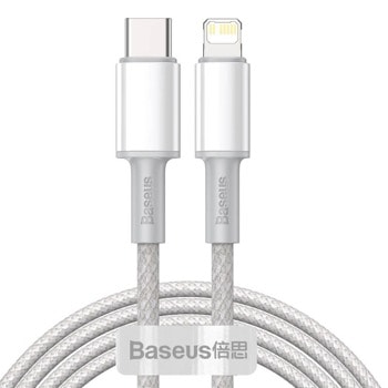 Кабел Baseus High Density Braided USB-C to Lightning Cable PD 20W (CATLGD-A02), от USB-C(м) към Lightning(м), 2m, 20W, бял | JAR Computers Baseus Braided USB-C / Lightning CATLGD-A02