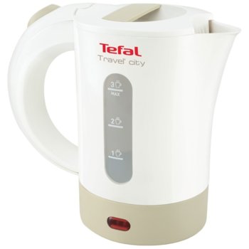 Електрическа кана Tefal Travel'City KO120, 0.5 литра обем, Двойна мощност 1200W/2400W, 2 чашки и 2 лъжички, бяла/сива | JAR Computers Tefal Travel'City KO120