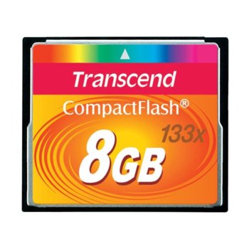 Карта памет 8GB CompactFlash, Transcend, 133x, скорост на четене 50MB/s, скорост на запис 20MB/s | JAR Computers 8GB CompactFlash Transcend TS8GCF133