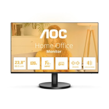 Монитор AOC 24B3QA2, 23.8" (60.45cm) IPS панел, 120Hz, Full HD, 1ms, 300 cd/m2, DisplayPort, HDMI, VGA | JAR Computers AOC 24B3QA2