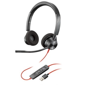 Слушалки Plantronics Blackwire 3320 USB-A (213934-01), USB Type A, шумопотискащ микрофон, гъвкаво рамо, черни | JAR Computers Plantronics Blackwire 3320 USB-A 213934-01