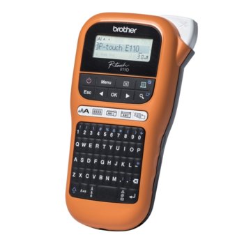 Преносим етикетен принтер Brother P-touch PT-E110VP, LCD дисплей, ширина на етикета 3.5, 6, 9 и 12мм, QWERTY клавиатура, термо-трансферен печат | JAR Computers Brother P-touch PT-E110VP