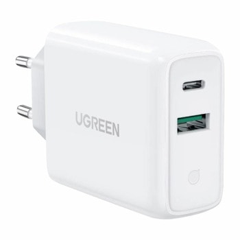 Зарядно устройство Ugreen 60468, от контакт към 1x USB-A(ж)/1x USB-C(ж), 20V/1.8A, бяло, QC 3.0 | JAR Computers Ugreen 60468 от контакт към 1x USB A ж 1x USB C ж
