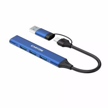 USB хъб Canyon DS-02, 4 порта, от USB Type-C/A към 3x USB 2.0 Type-A, 1x USB 3.0 Type-A, син | JAR Computers Canyon DS-02 Blue CNS-TDS02BL