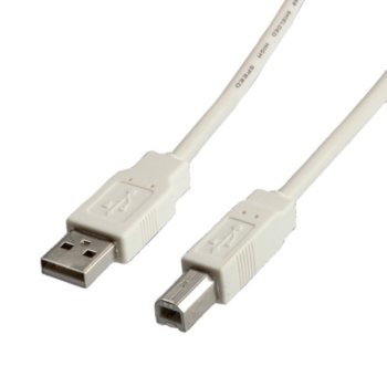 Кабел Roline S3103-100, USB A(м) към USB B(м), 3m, бял | JAR Computers ROLINE S3103-100 USB A(м) към USB B(м) 3m