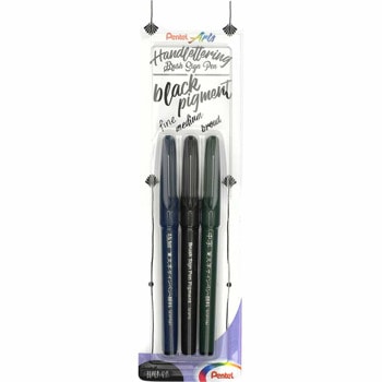 Маркер четки Pentel Brush Sign Pen Black Pigment, черни, 3бр. с различна дебелина на върха | JAR Computers Pentel Brush Sign пигм Оп.3
