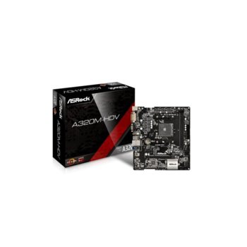 Дънна платка ASRock A320M-HDV, A320, AM4, DDR4, PCI-E, 4x SATA3 6.0 Gb/s, 1x Ultra M.2 Socket, 4x USB 3.0, 4x USB 3.0, Micro ATX | JAR Computers ASRock A320M-HDV