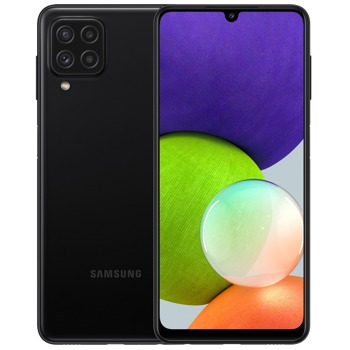 Смартфон Samsung Galaxy A22 (черен), поддържа 2 sim карти, 6.4" (16.26 cm) AMOLED 90Hz дисплей, осемядрен Helio G80 (2x2.0 GHz & 6x1.8 GHz), 4GB RAM, 64GB Flash памет (+microSD слот), 48.0 + 8.0 + 2.0 + 2.0 MPix camera, Android, 186g | JAR Computers Samsung Galaxy A22 SM-A225FZKDEUE
