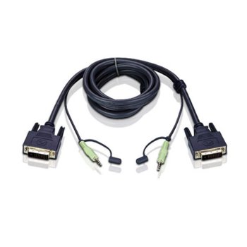KVM кабел ATEN 2L-7D02V, от 1x DVI(м), 1x 3.5mm jack(м) към 1x DVI(м), 1x 3.5mm jack(м), 1.8м | JAR Computers ATEN 2L-7D02V
