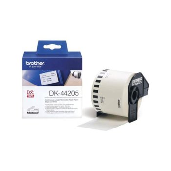 Лента за етикетен принтер Brother тип DK, черен цвят на бял фон, 62mm x 30.48m, PN: DK-44205 | JAR Computers Brother DK-44205