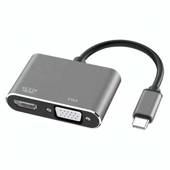 Докинг станция DeTech, от USB-C към 1x HDMI, 1x VGA, сива | JAR Computers Преходник DeTech USB-C to HDMI+VGA 17842