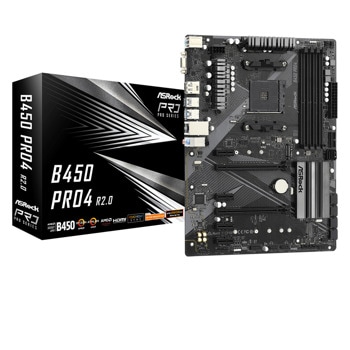 Дънна платка ASROCK B450 PRO4 R2.0, AM4, B450, DDR4, PCIe 2.0 (HDMI / DP / D-SUB), 4 x SATA3, M.2, 2 x USB 2.0, 1 x USB 3.2, ATX | JAR Computers ASROCK B450 PRO4 R2.0