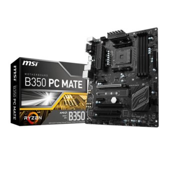 Дънна платка MSI B350 PC MATE, B350, AM4, DDR4, PCI-E (HDMI&DVI)(CF), 4x SATA3 6.0 Gb/s, 1x M.2 Socket, 4x USB 3.1, ATX | JAR Computers MSI B350 PC MATE