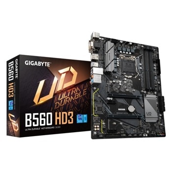 Дънна платка Gigabyte B560 HD3, B560, LGA1200, PCI-E 4.0 (DP/HDMI/DVI/VGA), 6x SATA 6Gb/s, 2x M.2, 4x USB 3.2 Gen 1, ATX | JAR Computers GIGABYTE B560 HD3