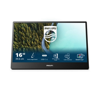 Монитор Philips 16B1P3302D/00, преносим, 15.6" (39.62 cm) IPS панел, 75 Hz, FHD, 4 ms, 250 cd/m2, USB Type C | JAR Computers Монитор Philips 16B1P3302D/00