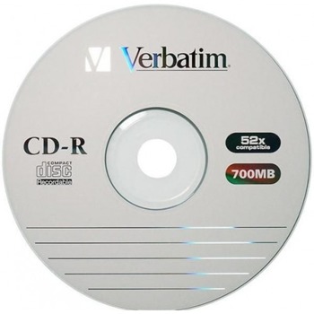 Оптичен носител CD-R media 700MB, Verbatim, 52x, 1бр., без опаковка image