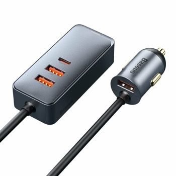 Зарядно за кола Baseus Share Together Car Charger (CCBT-B0G), от автомобилна запалка към 3x USB (ж)/1x USB-C (ж), 20V/1.5A, 120W, сиво | JAR Computers Baseus Share Together Car Charger CCBT-B0G