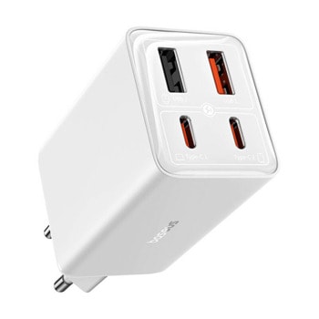 Зарядно устройство Baseus GAN6 Pro (P10162701213-00), от контакт към 2x USB-A(ж)/ 2x USB-C(ж), 20V/3.25A, 65W, бяло | JAR Computers Baseus GAN6 Pro P10162701213-00