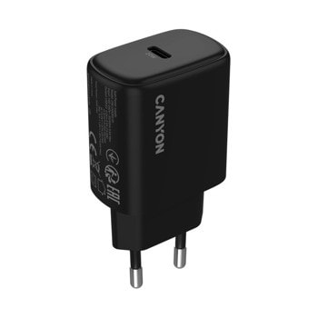 Зарядно устройство Canyon OnCharge 200, от контакт към 1x USB-C(ж), 12V, черно, 20W | JAR Computers Canyon OnCharge 200 Black CNE-CHA200-11