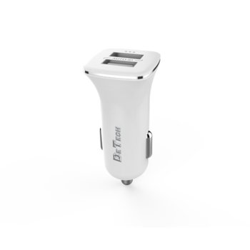 Зарядно устройство DeTech DE-C01, от автомобилна запалкa към 2x USB A(ж), 5V/2.4A, бял | JAR Computers Зарядно устройство за кола DeTech DE-C01