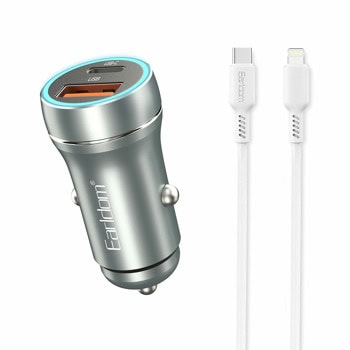 Зарядно устройство Earldom ES-CC29, за кола, от автомобилна запалка към 1x USB C(ж), 1x USB A(ж), 12V/2.5A, сребристо, QC 3.0 | JAR Computers Зарядно устройство Earldom ES-CC29
